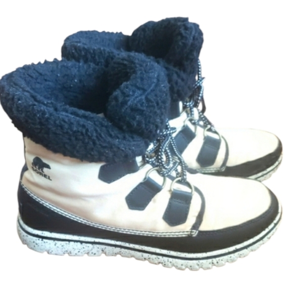 Sorel sz 8 Womens fleece Cozy Carnival Waterproof Ankle Boots cream Black Size 8 - Picture 1 of 13